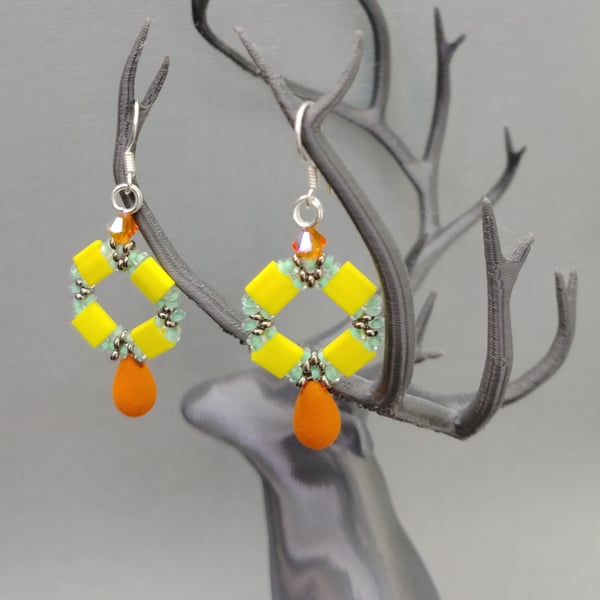 Yellow Tila beaded earrings