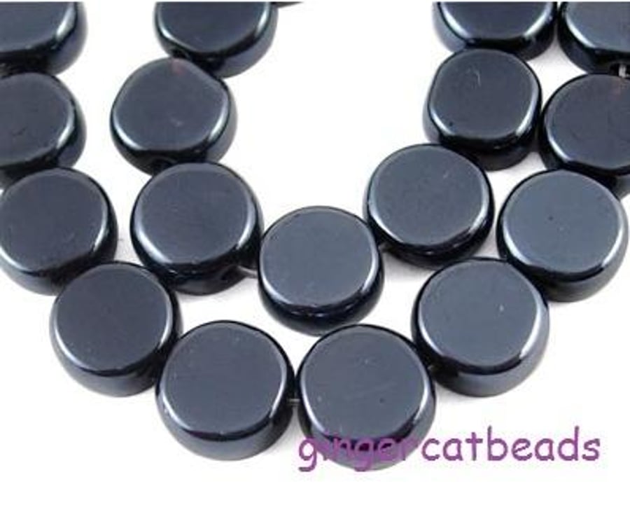 300 x Pearlized Glass Beads - 8mm - Coin - Black 
