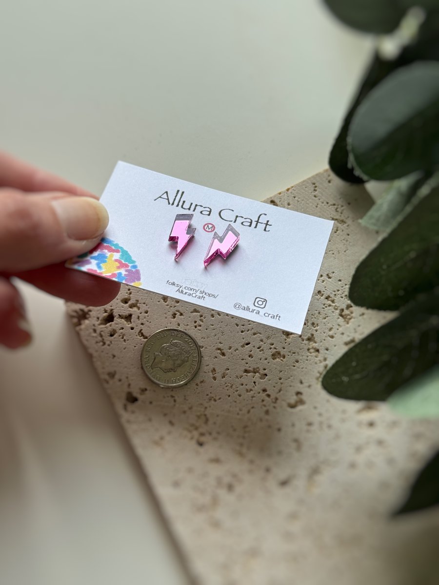 Lightning Bolt Mini Earrings - Mirror Pink