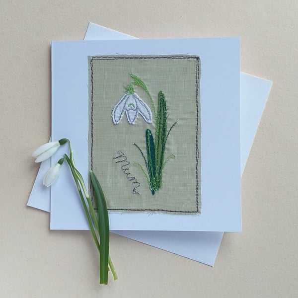 Embroidered Snowdrop Mother's Day Card