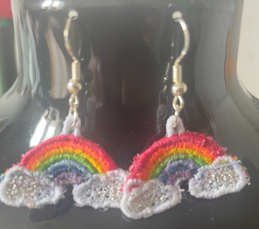 Handmade Free Standing Lace Earrings Rainbows 
