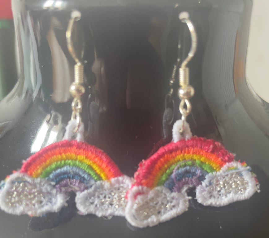 Handmade Free Standing Lace Earrings Rainbows 