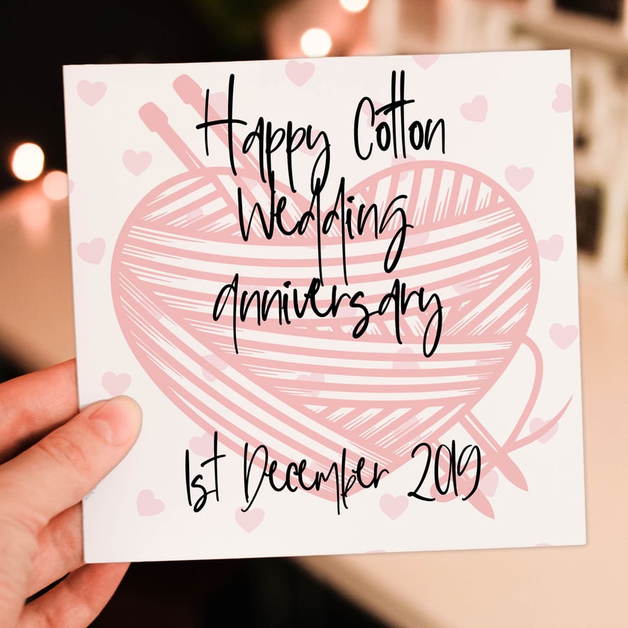 Cotton (2nd) anniversary card: Personalised with date