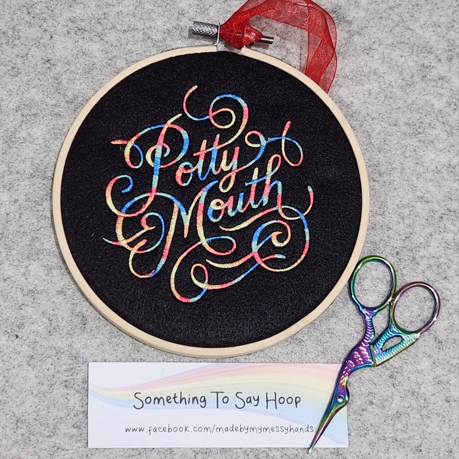 Embroidered Hanging Hoop Wall Art Quote - Potty Mouth