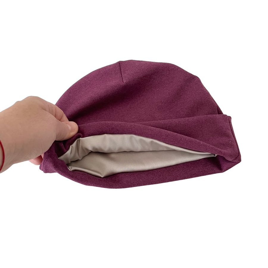 Satin lined knit beanie hat, Soft frizz free hair beanie caps for women