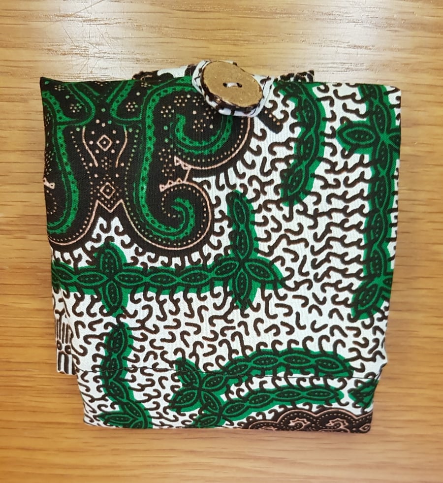 Folded tote bag: African fabric green and brown