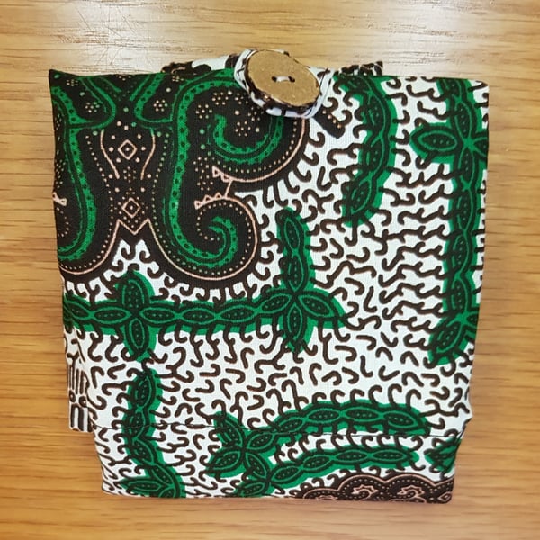 Folded tote bag: African fabric green and brown