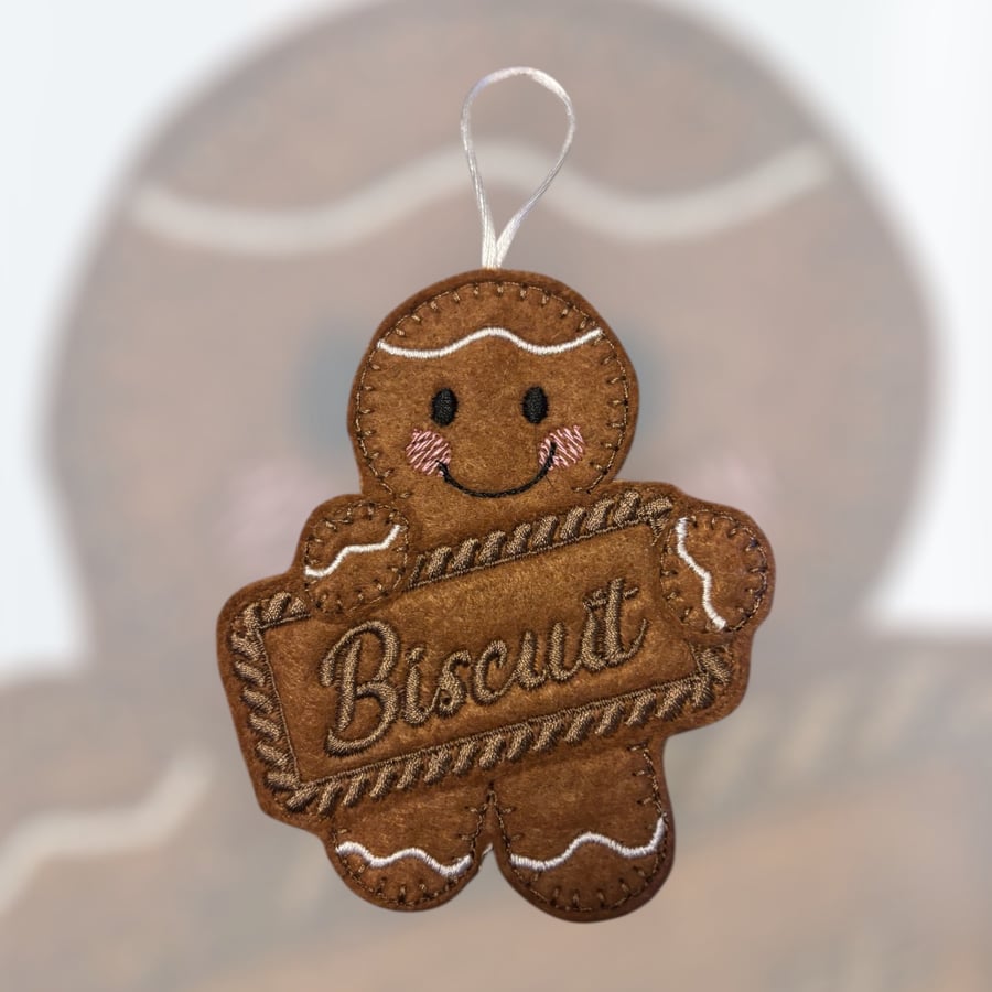 Biscoff biscuit gingerbread man Embroidered Hanging Keepsake 