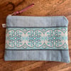 RESERVED for Hayley - Reclaimed denim and embroidered braid zip pouch