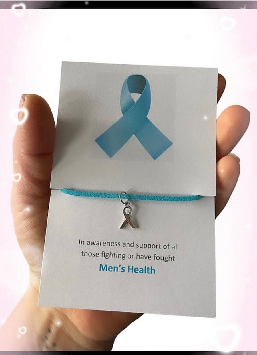 Mens health awareness corded ribbon charm wish bracelet gift 