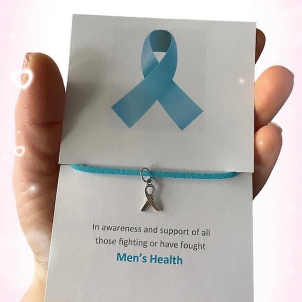 Mens health awareness corded ribbon charm wish bracelet gift 