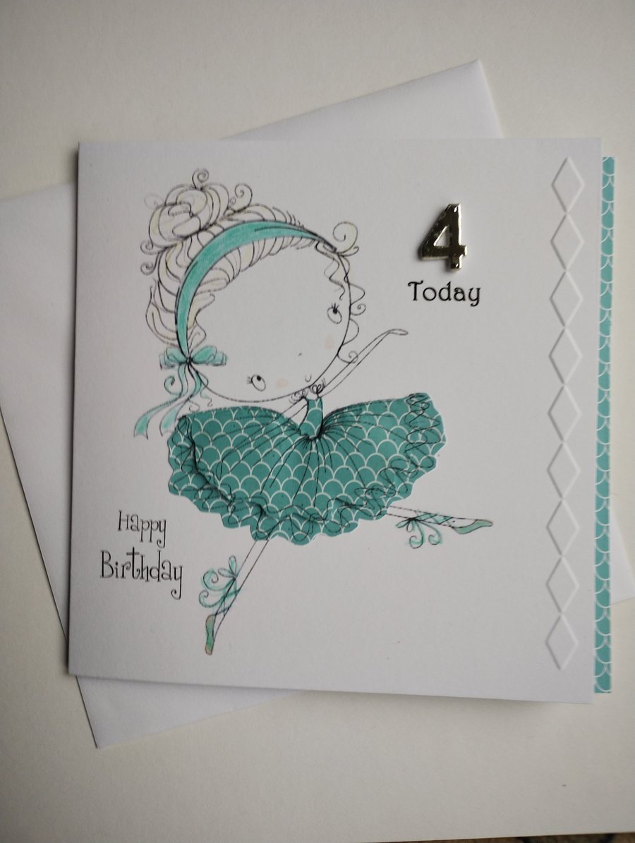 Little Dancer Birthday Card in Teal Blue with Age 