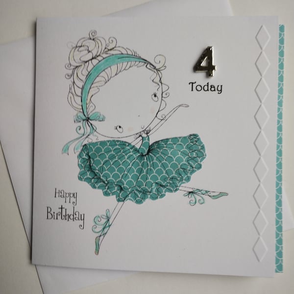 Little Dancer Birthday Card in Teal Blue with Age 
