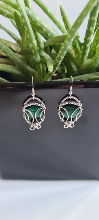 925 Silver & Malachite Dangle Statement Earrings Gift Crystal Jewellery Jewelry 