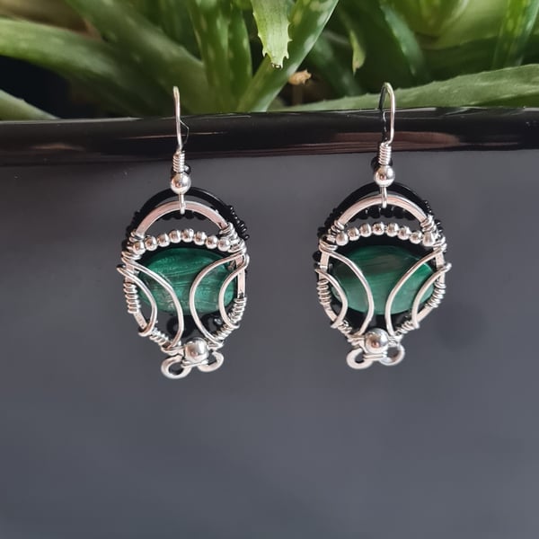 925 Silver & Malachite Dangle Statement Earrings Gift Crystal Jewellery Jewelry 