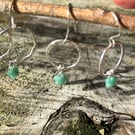 Emerald green stars on Silver  hoop dangly earrings