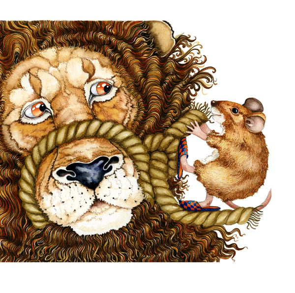 Lion and Mouse Aesop Fable illustration A4 giclee print
