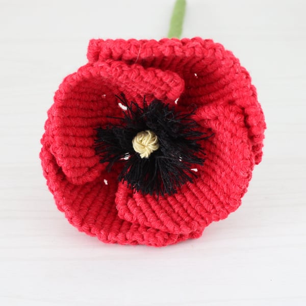 poppy, macrame flower, floral poppy, single stem remembrance poppy 