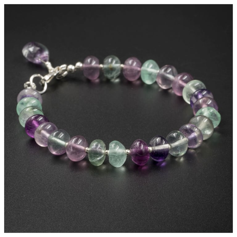 Fluorite and sterling silver gemstone bracelet, Pisces, Capricorn gift