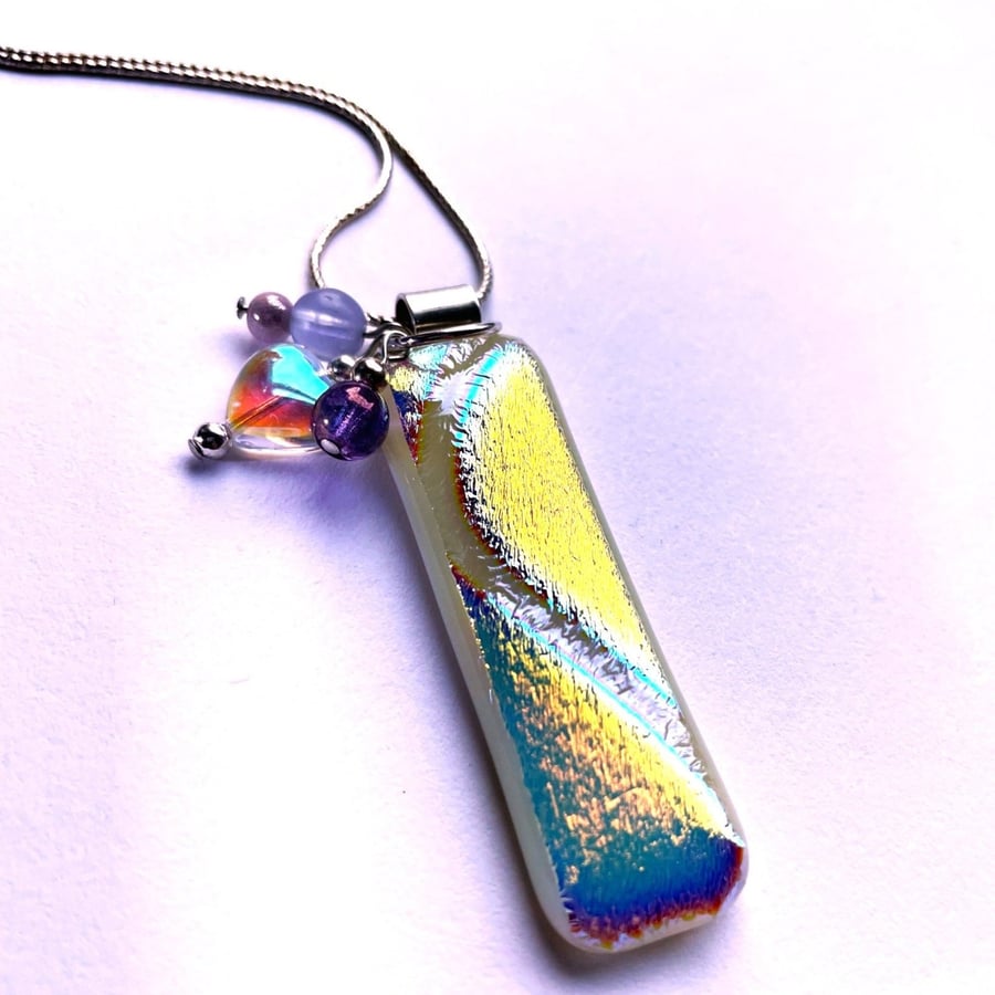 Pastel, rainbow fused glass pendant 