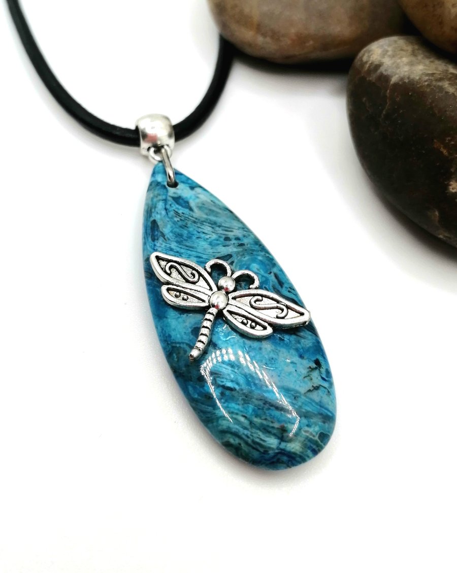 Crazy Lace Agate Dragonfly Necklace 