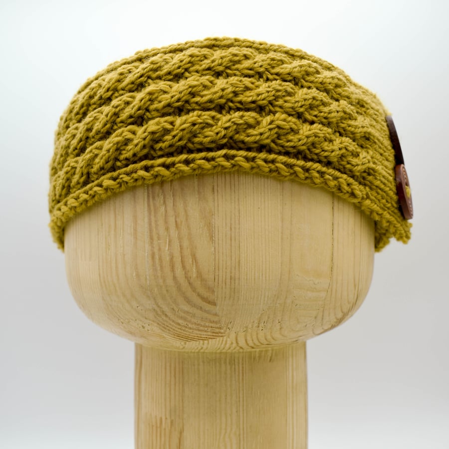 SOLD Hand Knitted Triple Braid headband in Ochre Yellow