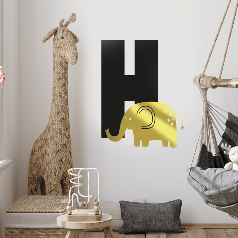 Personalised Initial & Animal Wall Sticker - Elephant: Custom Kids Room Decor