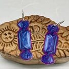 Coconut Eclair, Recycled Quality Street Tin Earrings with Silver