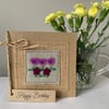 Birthday card. Purple and deep red flowers. Wool felt. Handmade Card.