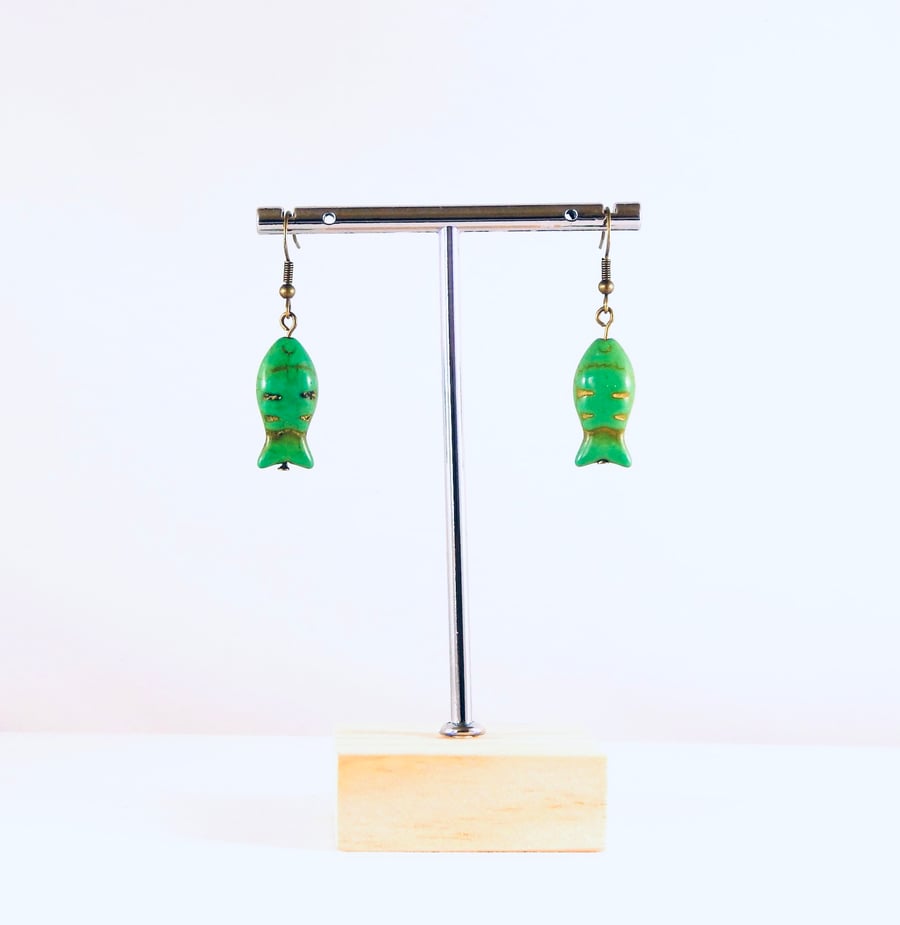 Green fish earrings
