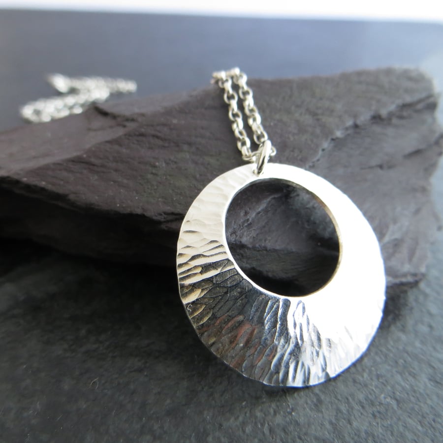 Sterling Silver Disc Pendant, Circle Necklace