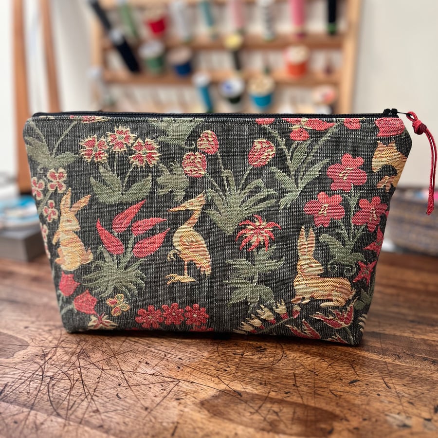 Woodland Tapestry large zip pouch with Laura Ashley cotton lining