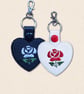 Rose Heart Keyring - Embroidered Faux Leather Floral Bag Charm