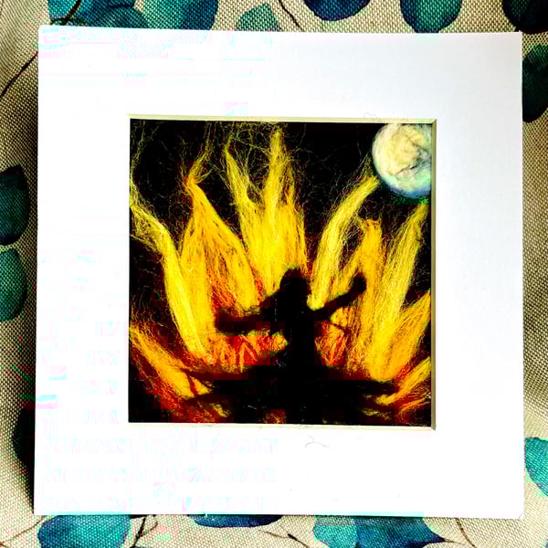 Beltane Fire Dance - Wool Painting, Needle Felted Original Art, Wall Hanging