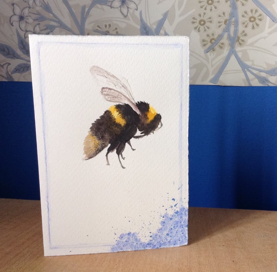 Bee card hand painted