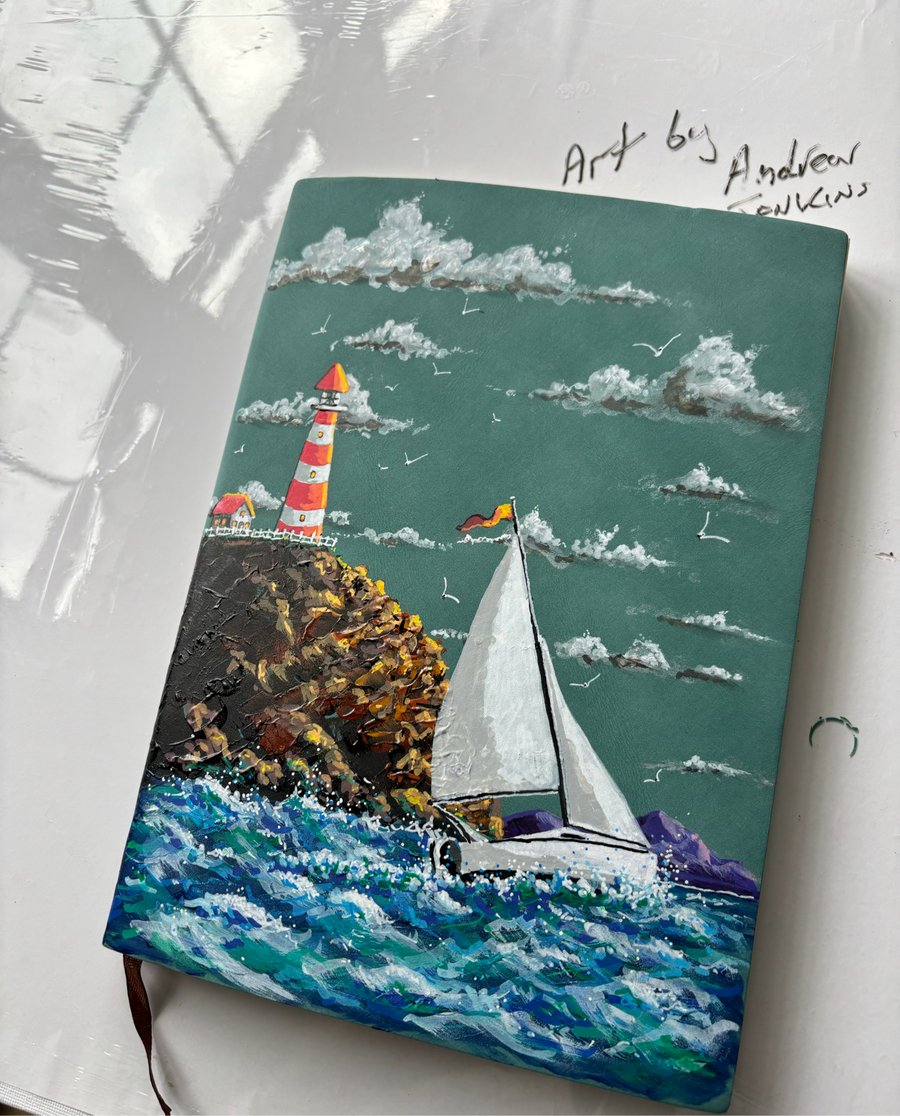 A hand painted and sealed Faux leather bound journal by Andre Jenkins