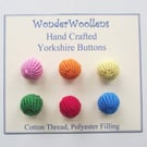 Yorkshire Buttons, Set of Six 15mm, Handmade Spherical Multicolour