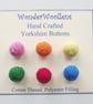 Yorkshire Buttons, Set of Six 15mm, Handmade Spherical Multicolour