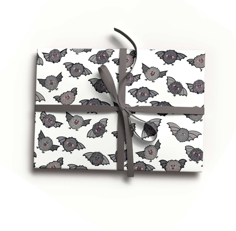 Hand Drawn Bat Wrapping Paper, Gothic Halloween Gift Wrap