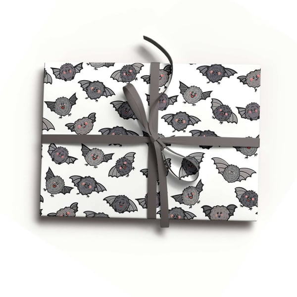 Hand Drawn Bat Wrapping Paper, Gothic Halloween Gift Wrap