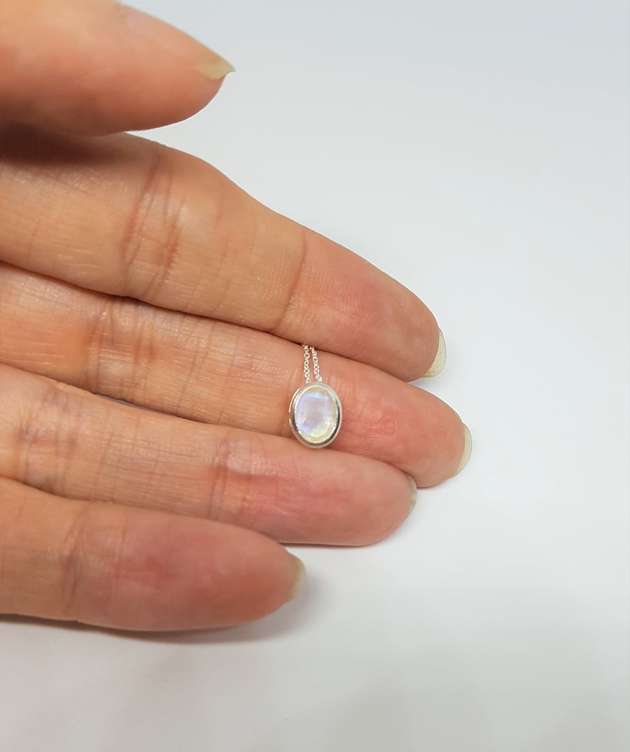Moonstone Floating Pendant, White Moonstone Pendant, Sterling Silver Floating Pe