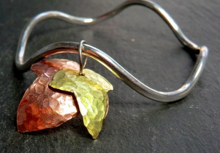 Mother Ivy Double Bangle. Leaf, sterling silver, copper, brass.