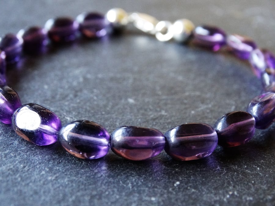 Freeform amethyst beaded bracelet with silver finding & clasp