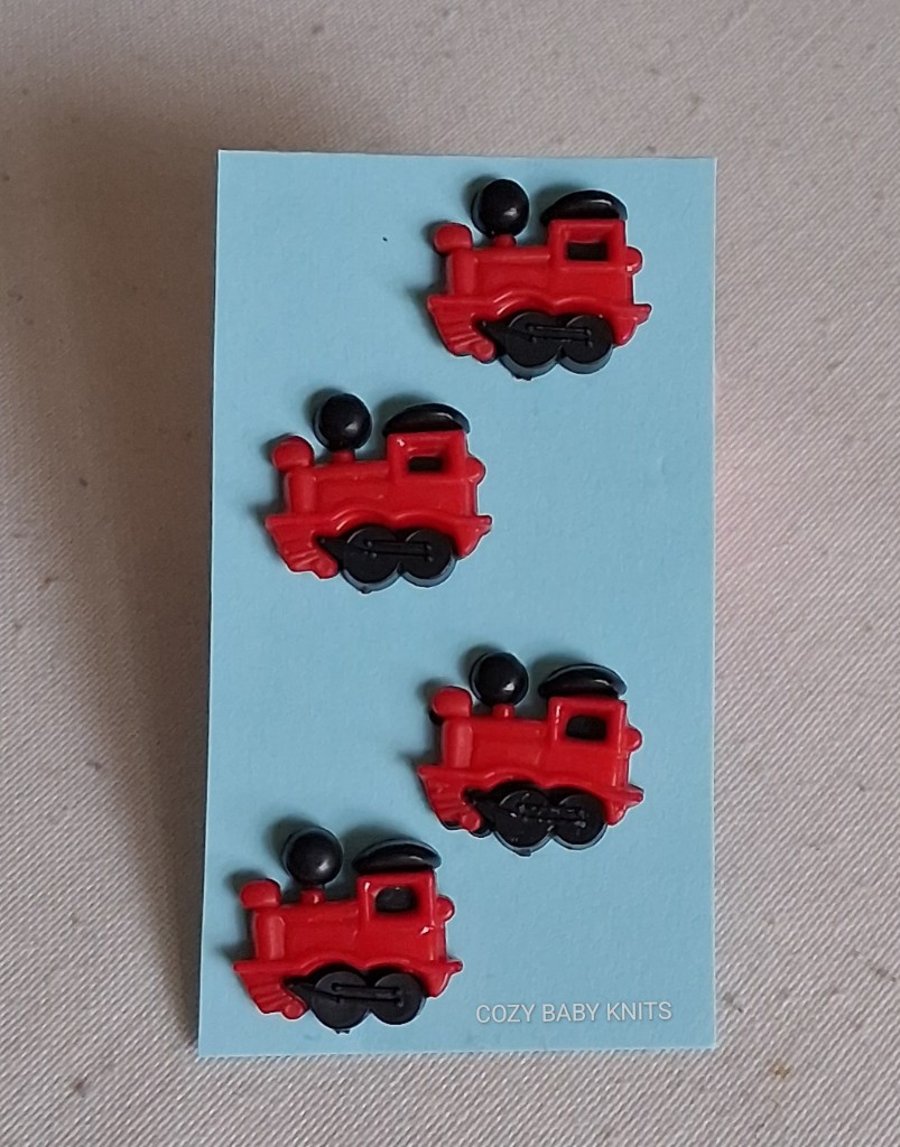 4 RED PLASTIC TRAIN BUTTONS