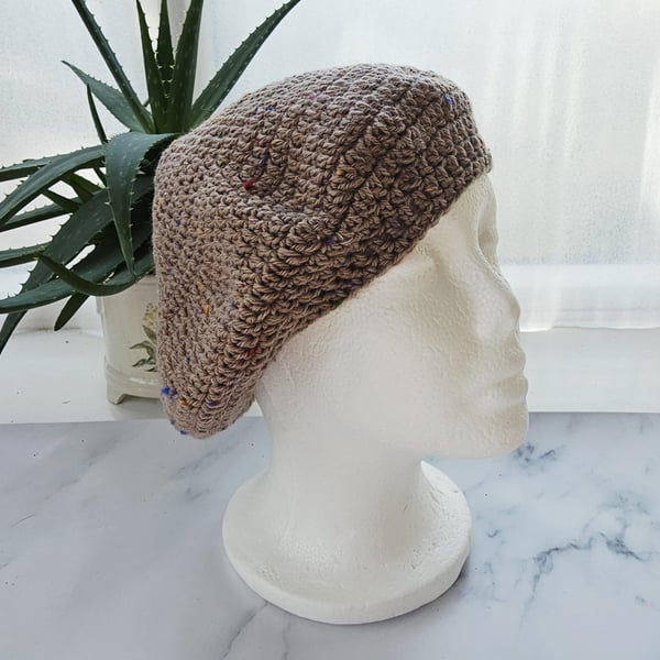 Acorn Merino Wool Crochet Beret Hat, Handmade Headwear, Adult size 51-56 cm (20-