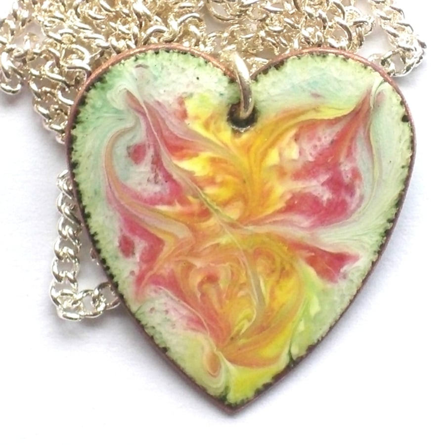 heart pendant - scrolled pink and gold over white