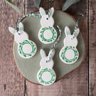 Personalised Easter Bunny: Hand-Lettered Ceramic Ornament with leaf decoration