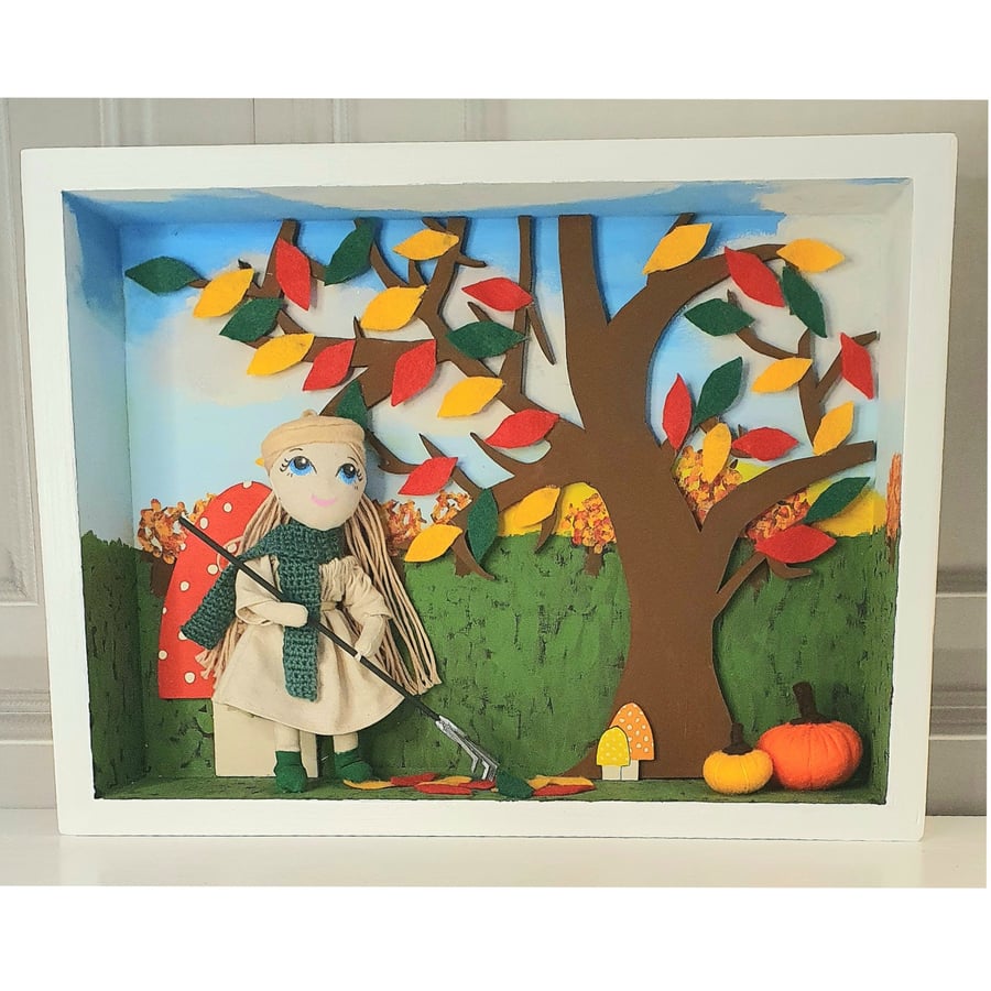 Autumn Scene Shadow Box, Seasonal Decor.