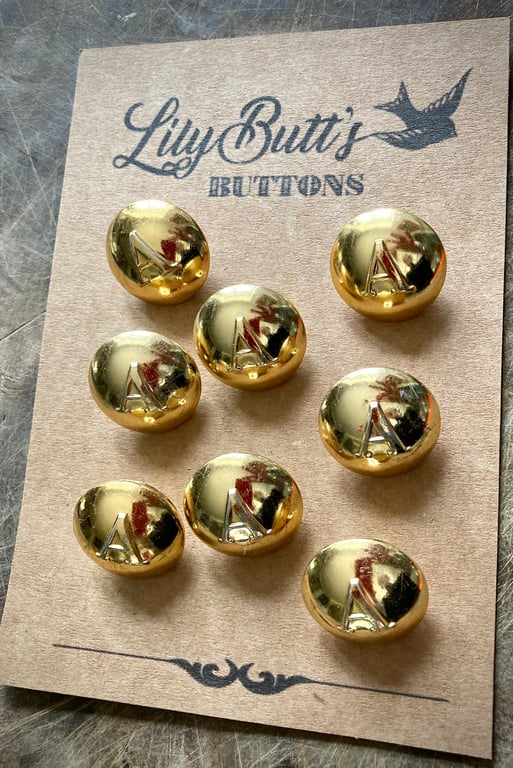 8 Vintage Gold Metal Blazer Buttons Letter A - 25mm