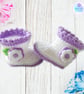 Crochet baby set, layette.  Lilac and white cardigan, hat and boots set 0-3 mths - Image 9